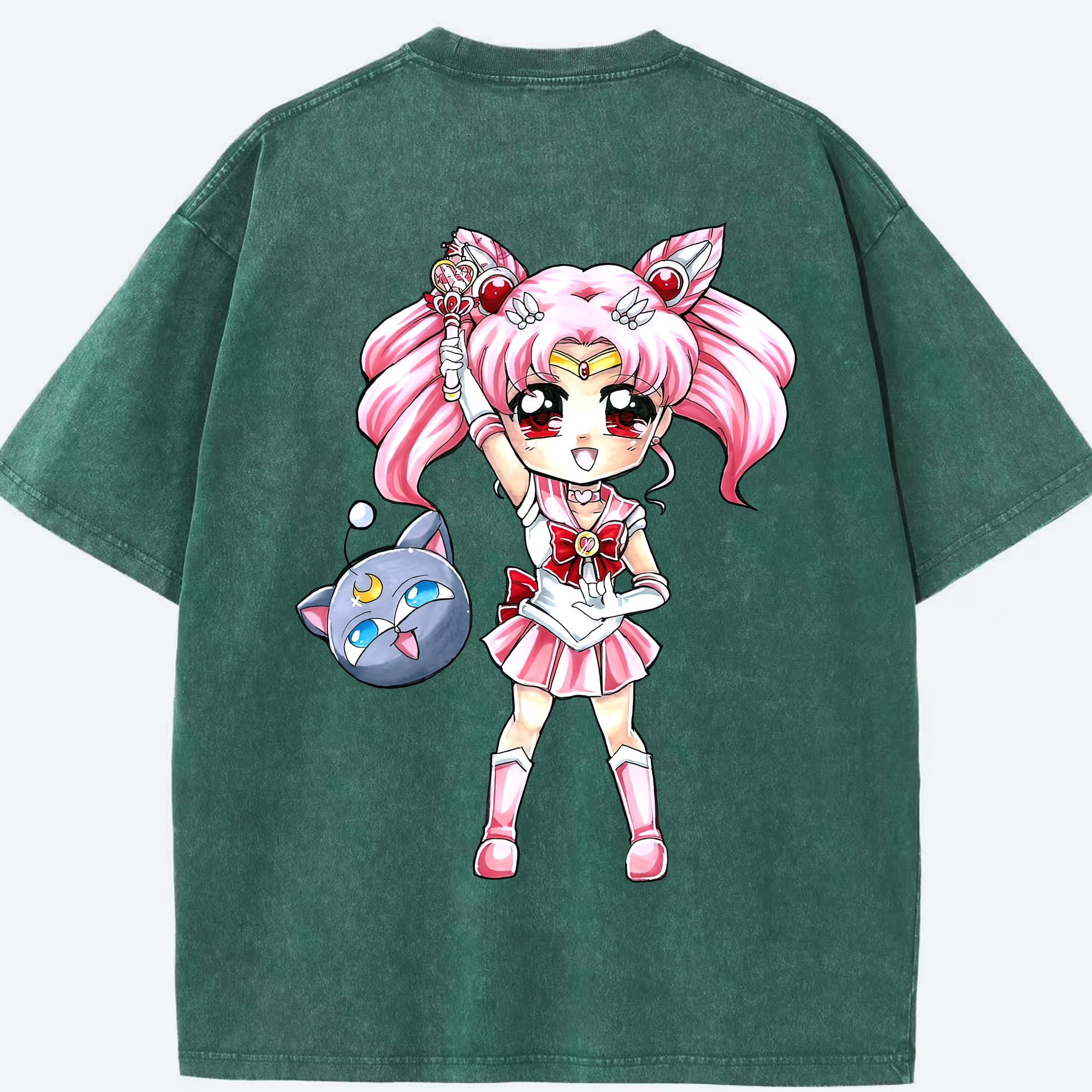 （画像用） 美少女戦士セーラームーン ちびうさ Sailor Moon Chibiusa Tsukino Usagi Small Lady Serenity 綿100% ヴィンテージ風 半袖Tシャツ（背面プリント）